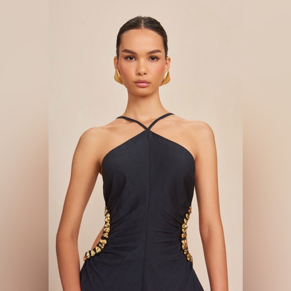 NWT Cult Gaia Silvia Embellished Faille Cut-Out Midi-Dress - Picture 5 of 11